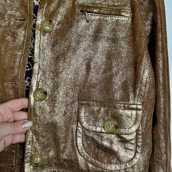 ⚜️ George by Mark Eisen Goat Leather Jacket - Metallic Gold - Size L (12/14) - Picture 3 of 7